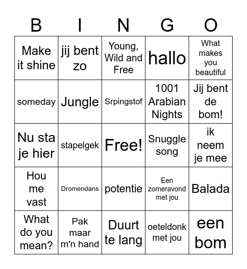 Music Bingo Card