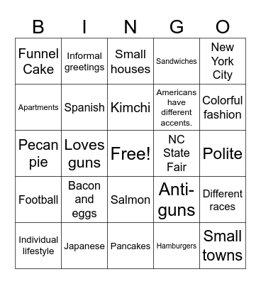 American Culture Bingo Card