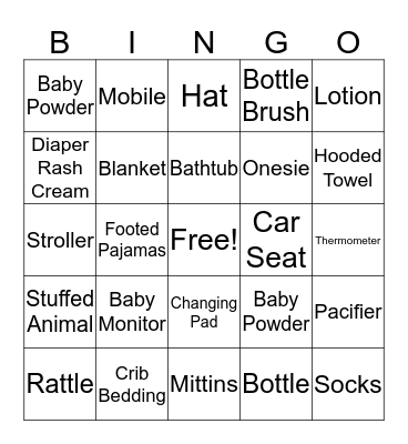 Baby Shower Bingo Card