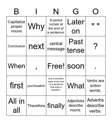 Writing elements Bingo Card