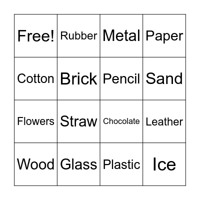 What's It Made Of/From Bingo Card