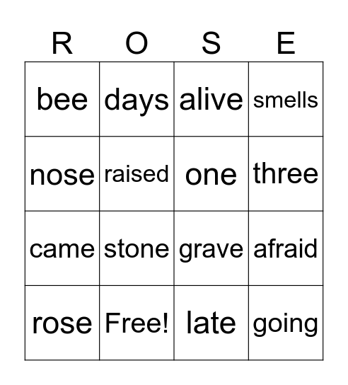 Lesson 26 Bingo Card