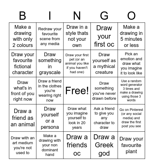 Art Bingo ! Bingo Card