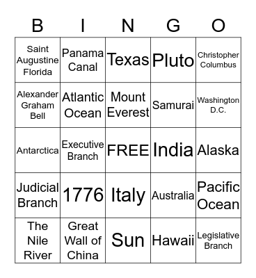 SOCIAL STUDIES Bingo Card