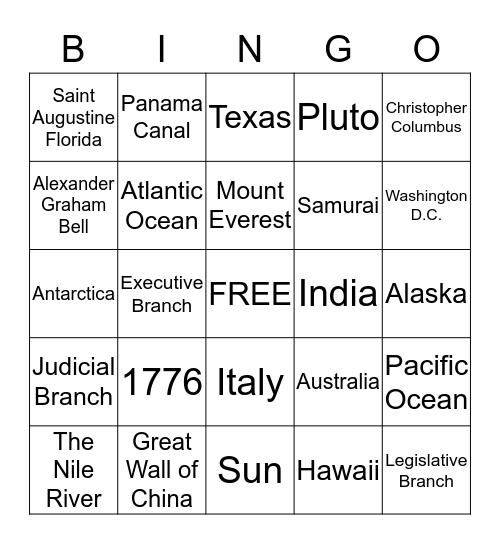 SOCIAL STUDIES Bingo Card