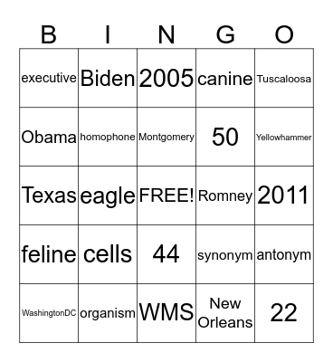 Trivia Bingo Card