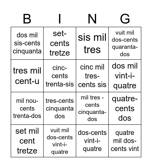 Nombres Bingo Card