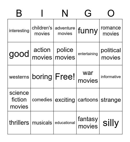 Movie Genres Bingo Card