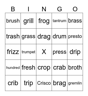 R-Blends Bingo! Bingo Card