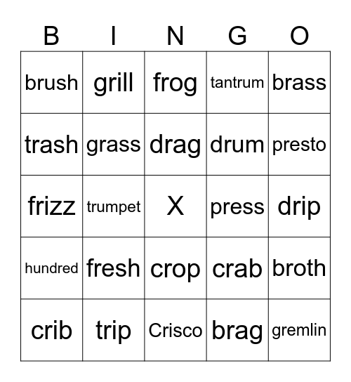 R-Blends Bingo! Bingo Card