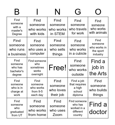 Career Fair BINGO Card