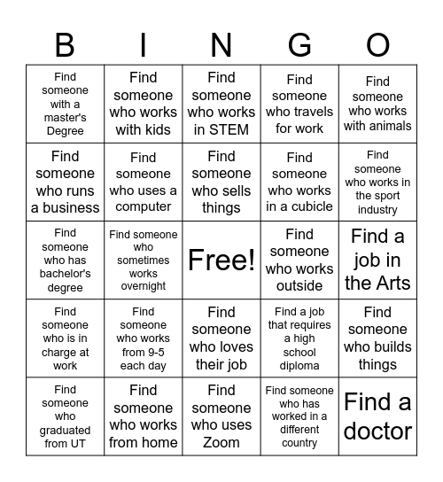 Career Fair BINGO Card