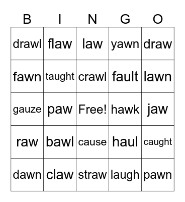 Lesson 93 aw/au/augh Bingo Card