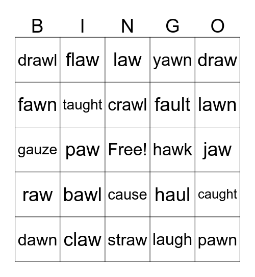 Lesson 93 aw/au/augh Bingo Card