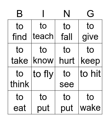 U.6 . Irregular Verbs Bingo Card