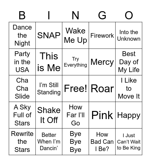 Name that tune! Bingo Card