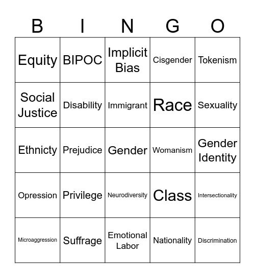 Intersectionality Bingo Card
