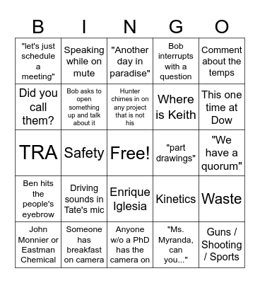 Morning Meeting Bingo Card