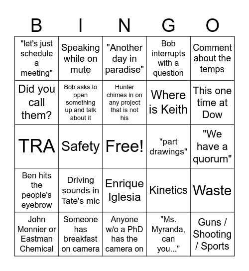 Morning Meeting Bingo Card