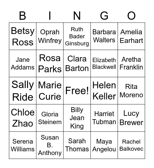 Women's History Bingo Card Bingo Card