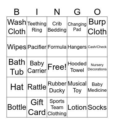 Jennie's Baby Shower Bingo Card