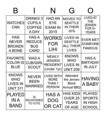 Jensen's Annual BBQ 2016 Bingo Card