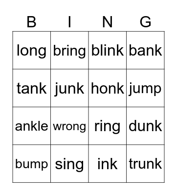 Phonics Bingo - Nasals Bingo Card