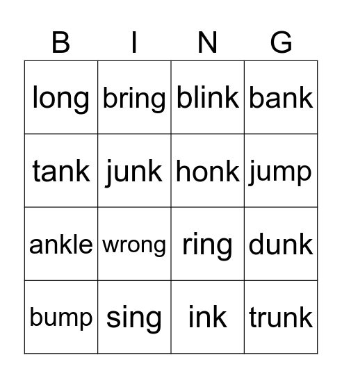 Phonics Bingo - Nasals Bingo Card