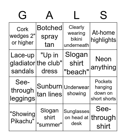 Summer Attire Bingo Card