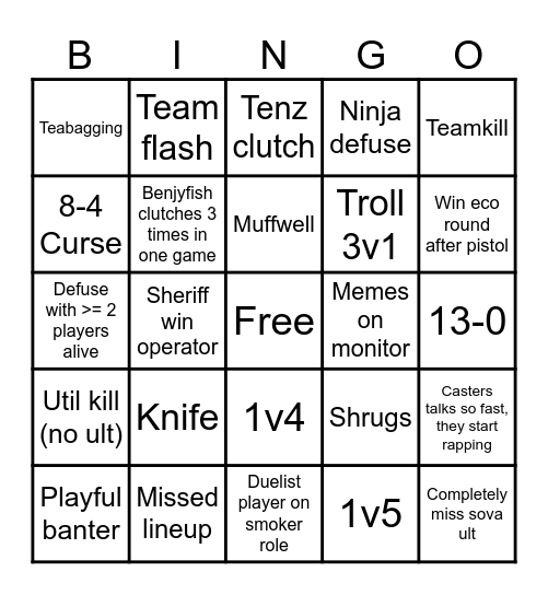 VCT Bingo Card