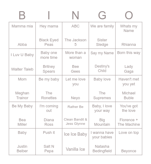 LORELLE'S BABY SHOWER Bingo Card