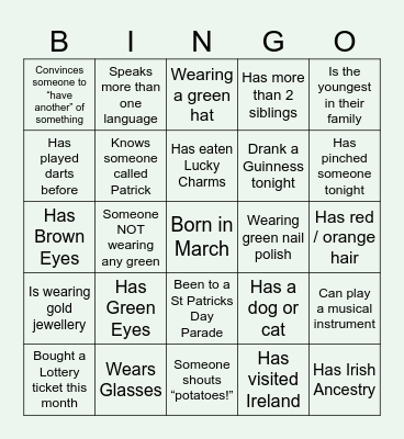 Christine's Paddy Party Bingo! Bingo Card