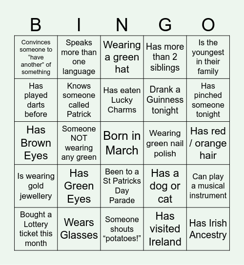 Christine's Paddy Party Bingo! Bingo Card