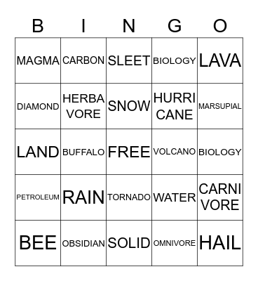 SCIENCE BINGO Card