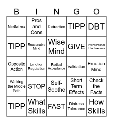 DBT Skills Bingo! Bingo Card