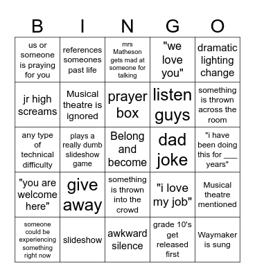 Chapel Bingo pt2 Bingo Card