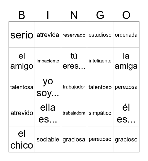 SDL - Capítulo 1B vocabulary bingo card Bingo Card