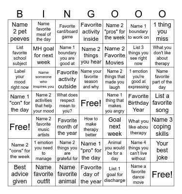 High Focus Bingo Card