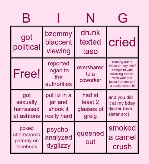 IZZY BDAY BASH BINGO Card