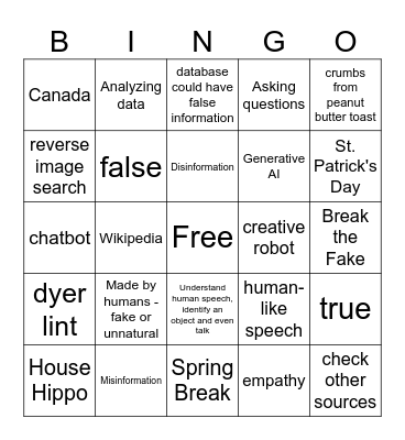 Artificial Intelligence Bingo Card