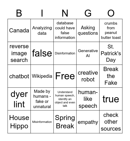 Artificial Intelligence Bingo Card