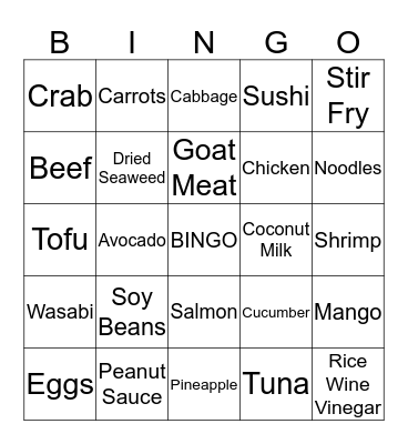 Food Bingo Card