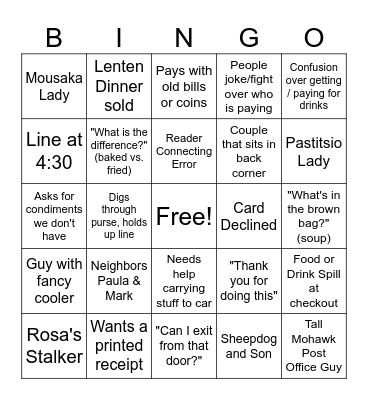 Fish Dinner Bingo Card