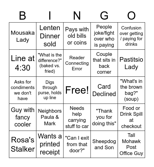 Fish Dinner Bingo Card