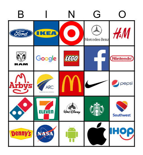 Famous Brands/Logos Bingo Card