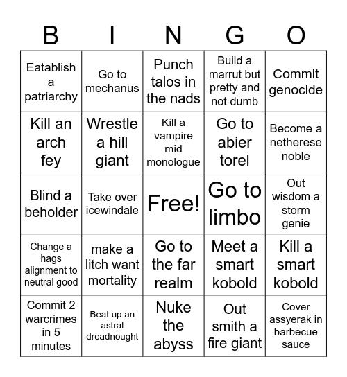 Xanders bingo Card