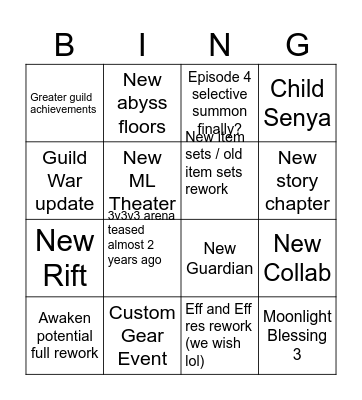 Epic Seven Merurin 03/22/24 Bingo Card