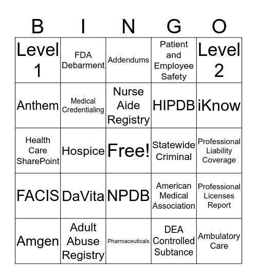 Healthcare Industry Bingo Card