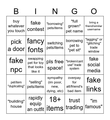 scammer bingo Card