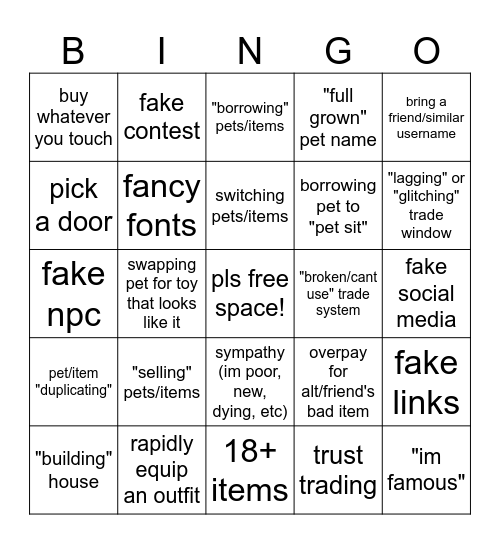 scammer bingo Card